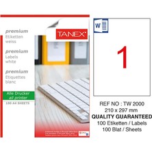 4 Adet Tanex TW-2000 Beyaz Sevkiyat ve Lojistik Etiketi 210 mm x 297 mm (100 Etiket)