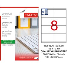 2 Adet Tanex TW-2208 Beyaz Adres ve Posta Etiketi 105 mm x 70 mm