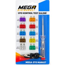 Mega Oto Market Araç Kontrol Kalemi ve 10'lu Standart Bıçak Sigorta - Araç Elektrik Test ve Sigorta Seti