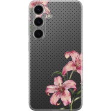 LOTUS GOLD Samsung Galaxy A34 Uyumlu Pembe Zambak Desenli Şeffaf Telefon Kılıfı