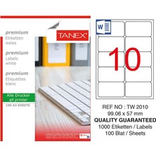 3 Adet Tanex Tw -2010 Beyaz  Sevkiyat ve Lojistik Etiketi 99.06 mm x 57 mm