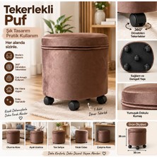 Ratemo Mobilya Sütlü Kahve / Bakır Ton Baby Face Kumaş 5 Tekerlekli Dekoratif Puf – Şık ve Fonksiyonel Tasarım