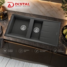 Real Stone Realstone P013 Salda 100 1,5 Gözlü Granit Mutfak Eviyesi Antrasit 100 x 50 cm