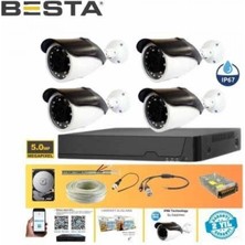 Pileli Store Gerçek 5 Mp Metal Kasa 4 Kameralı Ahd Güvenlik Seti 2 Tb HDD Dahil
