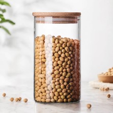MİEN 350ML Bambu Kapaklı Cam Kavanoz / MIEN-6512 U/16