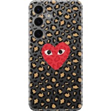 LOTUS GOLD Samsung Galaxy S25 Uyumlu Kalp ve Leopar Desenli Şeffaf Telefon Kılıfı