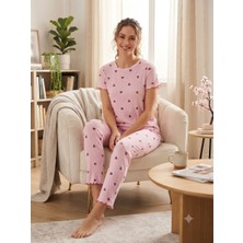 Glanz İç Giyim Kadın Pijama Takımı/kadın Gecelik Kalpli, Kirazlı Gecelik