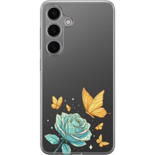LOTUS GOLD Samsung Galaxy S24 Plus Uyumlu Gül ve Kelebek Desenli Şeffaf Telefon Kılıfı
