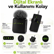 Hiltech 3'ü 1 Arada Kablosuz Ikili Yaka Mikrofonu Dijital Ekran Type-C Lightning 3.5 mm 2.4g