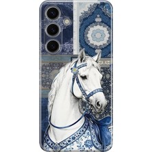 LOTUS GOLD Samsung Galaxy S26 Uyumlu Beyaz At Desenli Şeffaf Telefon Kılıfı
