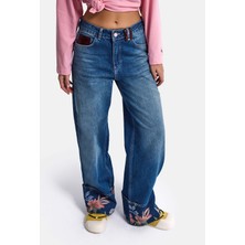 It's Basic Kadın Koyu Mavi 2W6-4 Straight Turn Up Paça Detaylı Özel Tasarım Denim Jean