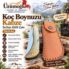 Üzümoğlu Paşa Model Koç Boynuzu Kabze Sırttan Kilitli Çakı – Büyük Boy 25 cm – El Yapımı Deri Kılıflı