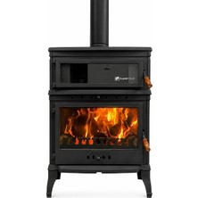 Flame Stove FS-045 Retro Lux Yüksek Verimli Çift Yanmalı Odun Kömür Sobası Fırınlı Döküm
