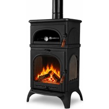 Flame Stove FS-024 Kuzineli 3 Tarafı Camlı Komple Pik Döküm Şömine Soba