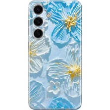 LOTUS GOLD Samsung Galaxy M34 Uyumlu Mavi Pastel Çiçek Desenli Şeffaf Telefon Kılıfı