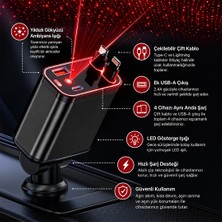 Tekno Hediye Araç Çakmaklık Şarj Cihazı Dahili Çekilebilir Type-C Lightning Çift Kablo Ambiyans Işıklı