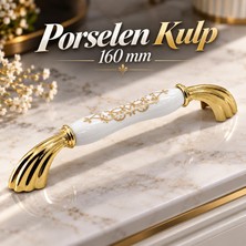 Nzb Porselen Beyaz Gold Kulp 160 mm 16 cm Mobilya Çekmece Dolabı Dolap Kapak Kulplar Kulb Kulpu
