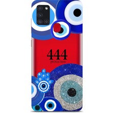 LOTUS GOLD Samsung Galaxy A21S Uyumlu Nazar Boncuğu Desenli Şeffaf Telefon Kılıfı
