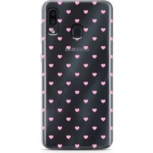 LOTUS GOLD Samsung Galaxy A20/A30 Uyumlu Pembe Minik Kalpler Desenli Şeffaf Telefon Kılıfı