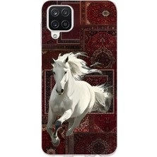LOTUS GOLD Samsung Galaxy A22 / M22 / M32 Uyumlu Beyaz At Kilim Desenli Şeffaf Telefon Kılıfı
