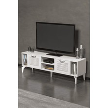 Linya Gümüş Tv Sehpası Beyaz
