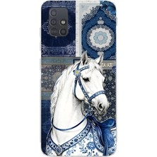 LOTUS GOLD Samsung Galaxy A51 Uyumlu Beyaz At Desenli Şeffaf Telefon Kılıfı