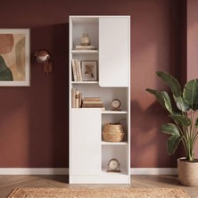 Bimossa W2140 Daffy Kitaplık Beyaz - 183 cm Yüksek, 2 Kapaklı, Raflı ve 9 Bölmeli Çok Amaçlı Dolap