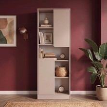 Bimossa W2130 Daffy Kitaplık Kumtaşı - 183 cm Yüksek, 2 Kapaklı, Raflı ve 9 Bölmeli Çok Amaçlı Dolap