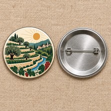 FikArt Battir Terasları | Filistin Temalı 58 mm Iğneli Rozet