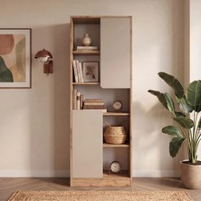 Bimossa W2120 Daffy Kitaplık Sepet-Kumtaşı - 183 cm Yüksek, 2 Kapaklı, Raflı ve 9 Bölmeli Çok Amaçlı Dolap