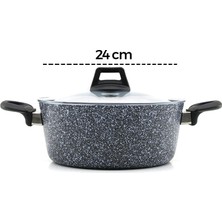 Eco Lounge Gri 7 Parça Granit Tencere - Tava Seti 20-24CM Derin - 27CM Basık Cam Kapak Tencere - 26CM Tava BX40