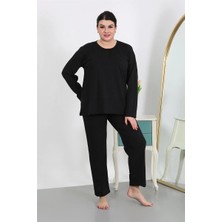 Melonika Kadın Büyük Beden Uzun Kol Penye Pijama Takımı Siyah Çmş