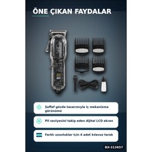 Eco Lounge Şeffaf Gövdeli Saç Kesme Makinesi 4 Taraklı Ayarlanabilir Bıçak LCD Ekranlı Şarjlı BX-313657