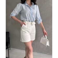 Nido Moda Kuş Gözü Kemerli Geniş Paçalı Mom Şort