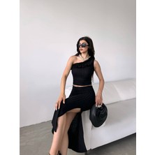 Nido Moda Tek Omuz Fırfır Detaylı Etek ve Bluz Alt Üst Takım