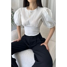 Nido Moda Karpuz Kol Sırt Dekolteli Poplin Bluz
