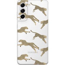 LOTUS GOLD Samsung Galaxy S21 Uyumlu Leopar Desenli Şeffaf Telefon Kılıfı