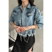 Nido Moda Püskül Detaylı Denim Crop Ceket