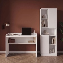 Bimossa T2140 Daffy Çalışma Masası ve Kitaplık Takımı Beyaz - Raflı Masa ve 2 Kapaklı 9 Bölmeli Kitaplık