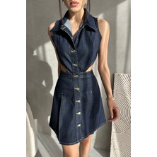 Nido Moda Kolsuz Bel Dekolteli Jean Elbise