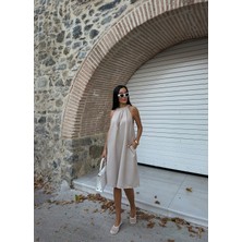 Nido Moda Halter Yaka Dokuma Midi Elbise