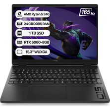 Hp Hyperx Omen 15 D2QW3EA Amd Ryzen 5 240 24GB 1tb SSD RTX5060-8GB Freedos 15.3" Wuxga 165Hz Taşınabilir Bilgisayar