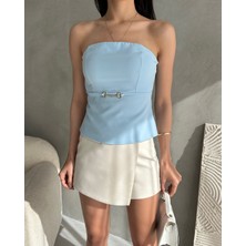 Nido Moda Straplez Beli Toka Detaylı Crep Bluz