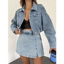 Nido Moda Fermuarlı Çift Cepli Denim Ceket