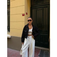Nido Moda Çift Cep Denim Crop Ceket
