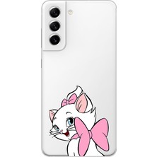 LOTUS GOLD Samsung Galaxy S21FE Uyumlu Sevimli Kedi Desenli Şeffaf Telefon Kılıfı