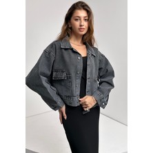Nido Moda Çift Cep Beli Düğme Detaylı Denim Ceket