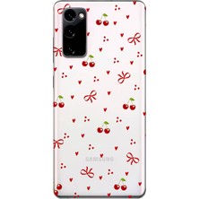 LOTUS GOLD Samsung Galaxy S20FE Uyumlu Fiyonk Kalp Kiraz Desenli Şeffaf Telefon Kılıfı
