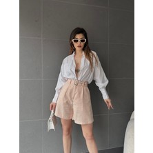 Nido Moda Kuş Gözü Kemerli Geniş Paçalı Mom Şort
