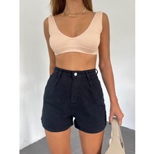 Nido Moda Çift Cepli Pileli Mini Denim Şort